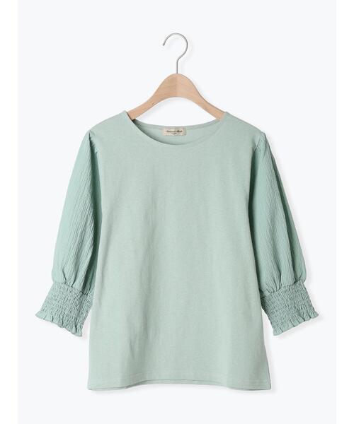 Samansa Mos2（サマンサ モスモス）の「袖布帛切替パフシャーリングTシャツ（Tシャツ/カットソー・レディース・オフホワイト/モカ/ブラック/ミント・F）」の4枚目の写真