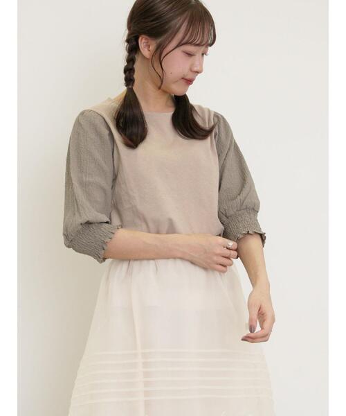 Samansa Mos2（サマンサ モスモス）の「袖布帛切替パフシャーリングTシャツ（Tシャツ/カットソー・レディース・オフホワイト/モカ/ブラック/ミント・F）」の3枚目の写真