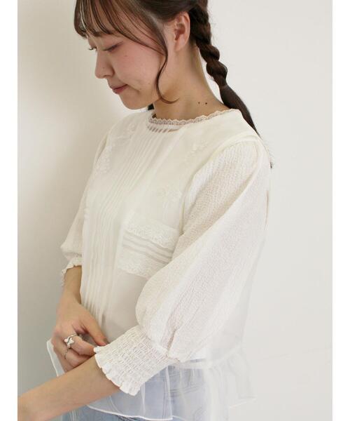 Samansa Mos2（サマンサ モスモス）の「袖布帛切替パフシャーリングTシャツ（Tシャツ/カットソー・レディース・オフホワイト/モカ/ブラック/ミント・F）」の6枚目の写真