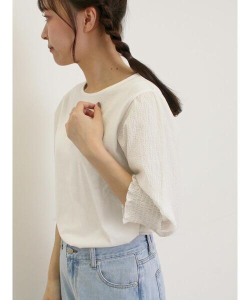 Samansa Mos2（サマンサ モスモス）の「袖布帛切替パフシャーリングTシャツ（Tシャツ/カットソー・レディース・オフホワイト/モカ/ブラック/ミント・F）」の7枚目の写真