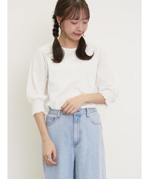 Samansa Mos2（サマンサ モスモス）の「袖布帛切替パフシャーリングTシャツ（Tシャツ/カットソー・レディース・オフホワイト/モカ/ブラック/ミント・F）」の8枚目の写真