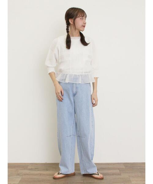 Samansa Mos2（サマンサ モスモス）の「袖布帛切替パフシャーリングTシャツ（Tシャツ/カットソー・レディース・オフホワイト/モカ/ブラック/ミント・F）」の9枚目の写真