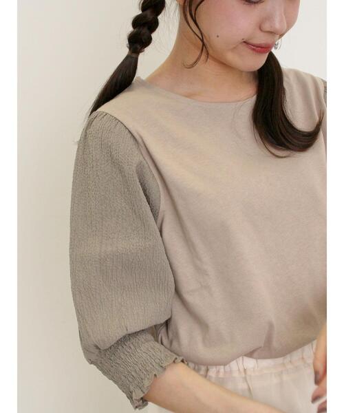 Samansa Mos2（サマンサ モスモス）の「袖布帛切替パフシャーリングTシャツ（Tシャツ/カットソー・レディース・オフホワイト/モカ/ブラック/ミント・F）」の11枚目の写真