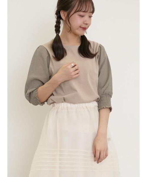 Samansa Mos2（サマンサ モスモス）の「袖布帛切替パフシャーリングTシャツ（Tシャツ/カットソー・レディース・オフホワイト/モカ/ブラック/ミント・F）」の12枚目の写真