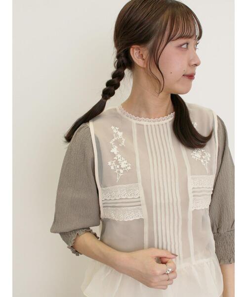 Samansa Mos2（サマンサ モスモス）の「袖布帛切替パフシャーリングTシャツ（Tシャツ/カットソー・レディース・オフホワイト/モカ/ブラック/ミント・F）」の13枚目の写真