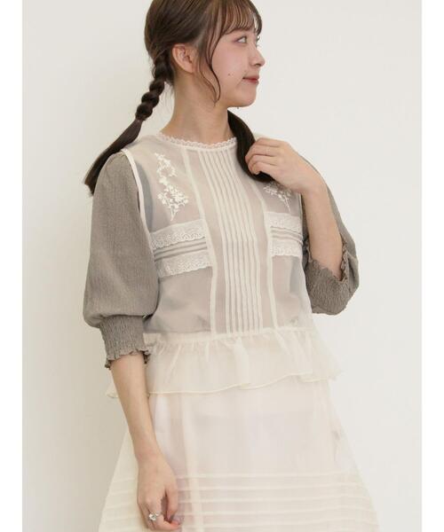 Samansa Mos2（サマンサ モスモス）の「袖布帛切替パフシャーリングTシャツ（Tシャツ/カットソー・レディース・オフホワイト/モカ/ブラック/ミント・F）」の14枚目の写真