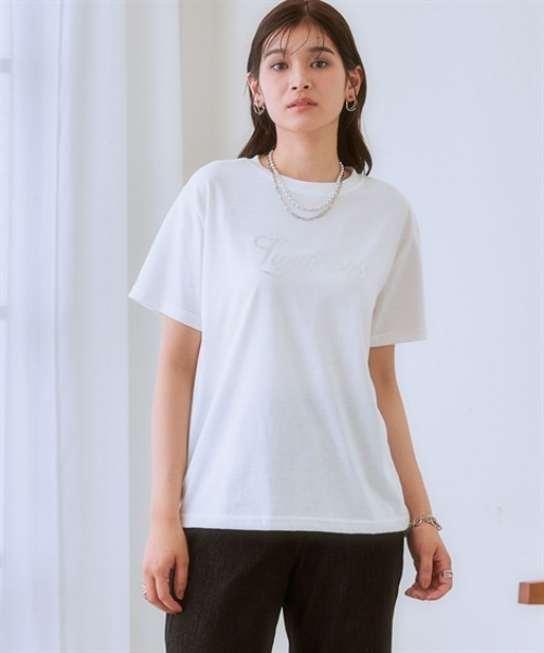 nissen（ニッセン）の「綿１００％箔プリントロゴＴシャツ(接触冷感)（Tシャツ/カットソー・レディース・チャコール/オフホワイト・LL/S/M/L）」の9枚目の写真