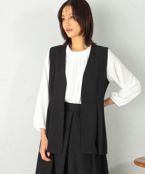 GALLORIA（ギャローリア）の「麻調ペプラムジレ（テーラードジャケット・レディース・ブラック/ネイビー・L/LL/S/M）」の3枚目の写真