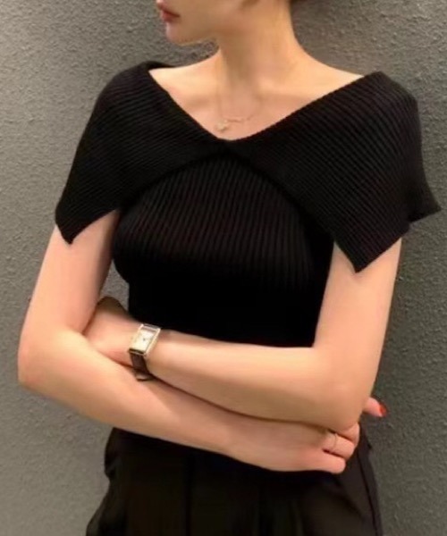 H beauty &youth サマーニット　ブラック　美品 セール】ビッグカラーサマーニット（ニット/セーター）｜H.TOKYO