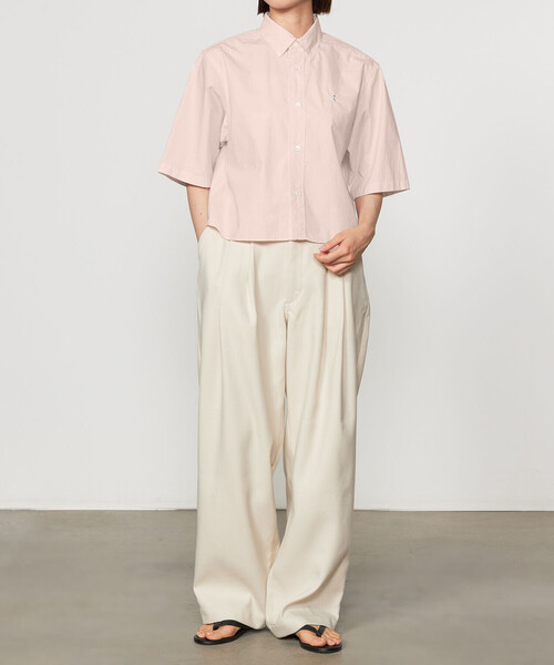 ベージュ 半袖シャツ Lサイズ　ジムフレックス Gymphlex | ショート ボタンダウン半袖シャツ SOLID WOMEN