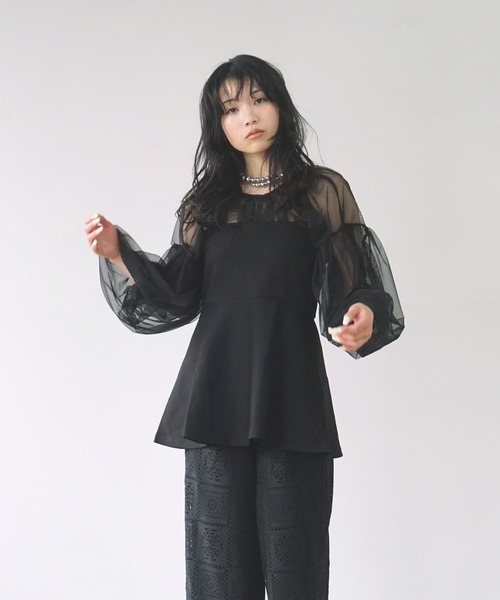 「O'fmus」コーデセット (ペプラムベアトップ+ギャザーブラウス) ofmw25s044 レディース O'fmus】コーデセット (ペプラムベアトップ+ギャザーブラウス