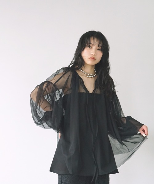 「O'fmus」コーデセット (ペプラムベアトップ+ギャザーブラウス) ofmw25s044 レディース O'fmus】コーデセット (ペプラムベアトップ+ギャザーブラウス