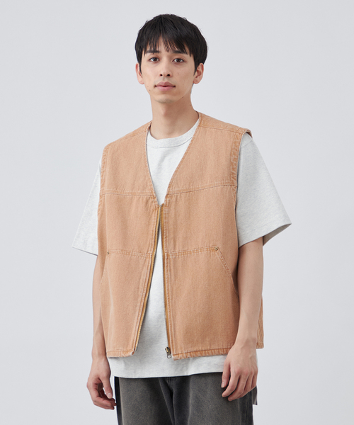 B.C STOCK（ベーセーストック）の「【PLANET OF EARTH】ピグメント加工 ダックベスト（ベスト・メンズ・ベージュ/ピンク/ブラック・FREE）」の2枚目の写真