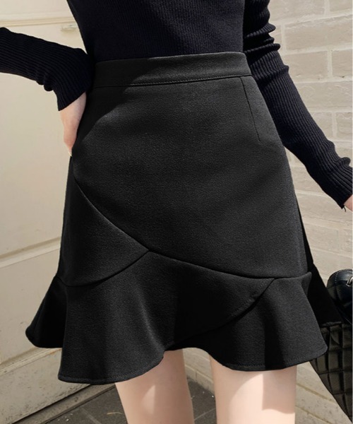 kirakiraShop（キラキラショップ）の「ラッフル アシメ ミニスカート（スカート・レディース・ブラック/アイボリー・S/M/L）」の3枚目の写真