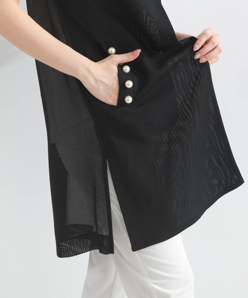PICCIN PERLA(ピッチンペルラ)の「ポケットパールメッシュロングジレ(ベスト・レディース・ブラック・M)」の14枚目の写真