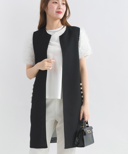 PICCIN PERLA(ピッチンペルラ)の「ポケットパールメッシュロングジレ(ベスト・レディース・ブラック・M)」の2枚目の写真