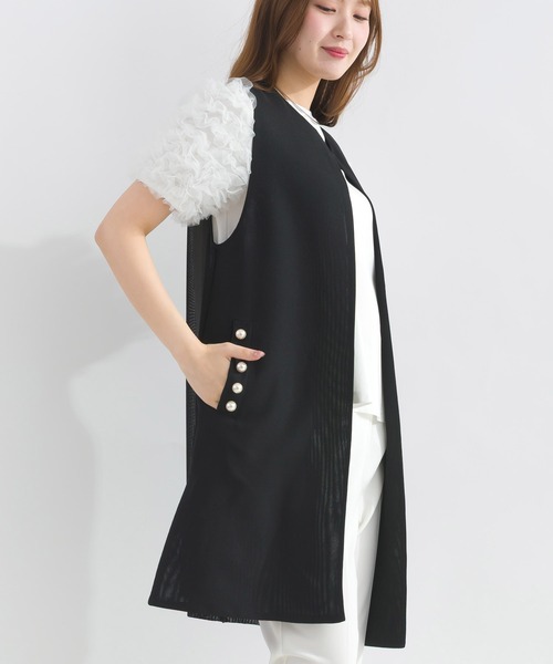PICCIN PERLA(ピッチンペルラ)の「ポケットパールメッシュロングジレ(ベスト・レディース・ブラック・M)」の3枚目の写真