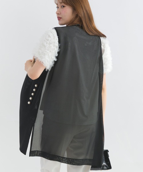 PICCIN PERLA(ピッチンペルラ)の「ポケットパールメッシュロングジレ(ベスト・レディース・ブラック・M)」の4枚目の写真