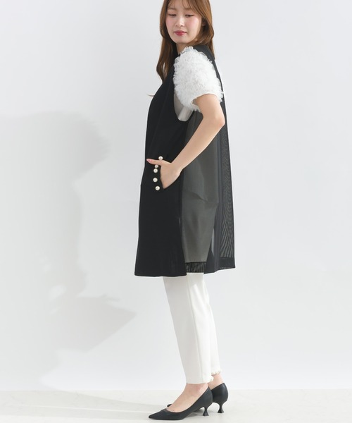 PICCIN PERLA(ピッチンペルラ)の「ポケットパールメッシュロングジレ(ベスト・レディース・ブラック・M)」の7枚目の写真