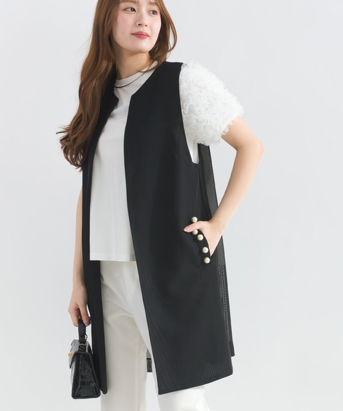 PICCIN PERLA(ピッチンペルラ)の「ポケットパールメッシュロングジレ(ベスト・レディース・ブラック・M)」の5枚目の写真
