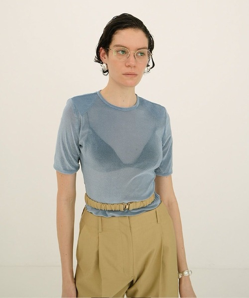 クラネ　SHEER VELOUR POWER SHOULDER TOPS SHEER VELOUR POWER SHOULDER TOPS（Tシャツ/カットソー