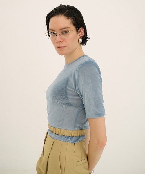 SHEER VELOUR POWER SHOULDER TOPS（Tシャツ/カットソー