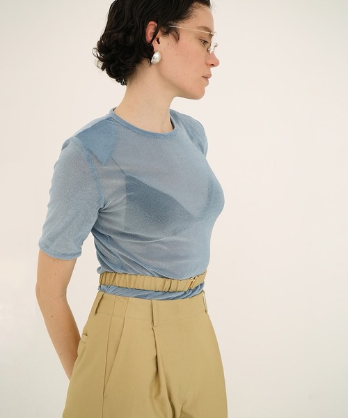 トップス SHEER VELOUR POWER SHOULDER TOPS SHEER VELOUR POWER SHOULDER TOPS（Tシャツ/カットソー