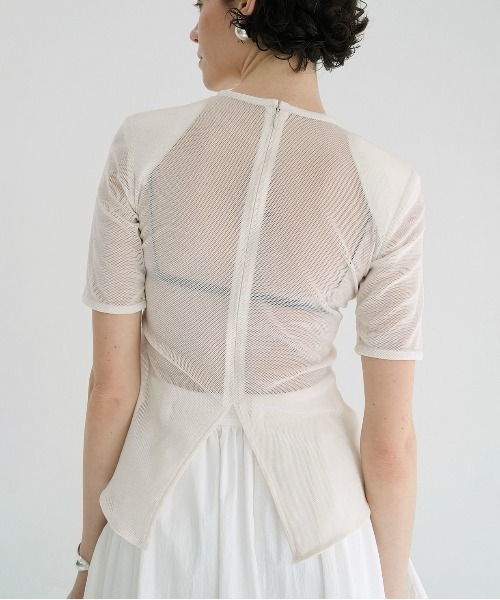 SHEER VELOUR POWER SHOULDER TOPS（Tシャツ/カットソー