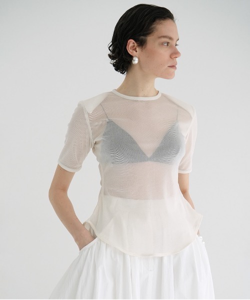 トップス SHEER VELOUR POWER SHOULDER TOPS SHEER VELOUR POWER SHOULDER TOPS（Tシャツ/カットソー