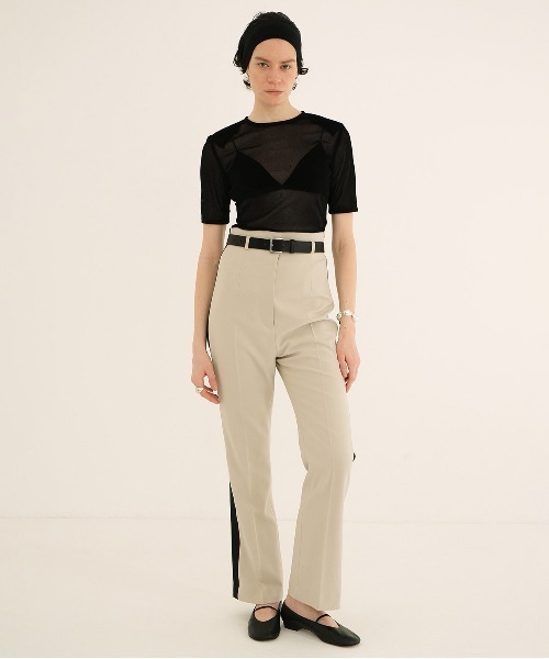 トップス CLANE SHEER VELOUR POWER SHOULDER TOPS SHEER VELOUR POWER SHOULDER TOPS（Tシャツ/カットソー）｜CLANE