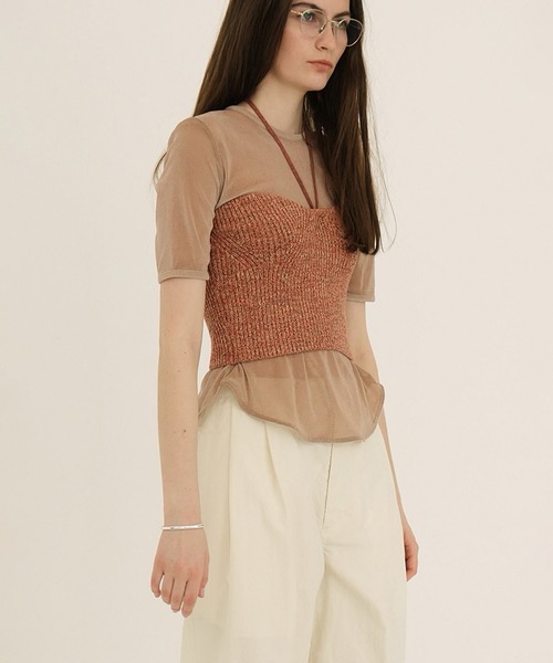 クラネ　SHEER VELOUR POWER SHOULDER TOPS SHEER VELOUR POWER SHOULDER TOPS（Tシャツ/カットソー）｜CLANE