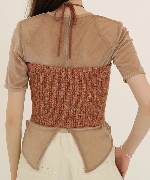 トップス CLANE SHEER VELOUR POWER SHOULDER TOPS セール】SHEER VELOUR POWER SHOULDER TOPS（Tシャツ/カットソー