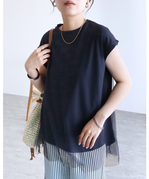 reca（レカ）の「チュールレイヤード重ねチュニック（チュニック・レディース・トップグレー/ベージュ/ブラック/ネイビー/オフホワイト・M-L）」の5枚目の写真