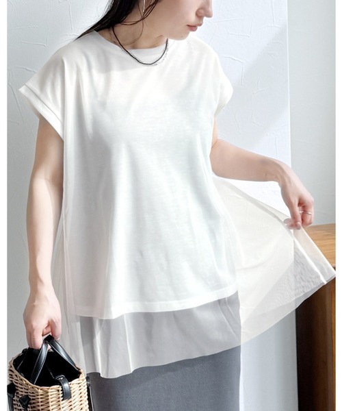 reca（レカ）の「チュールレイヤード重ねチュニック（チュニック・レディース・トップグレー/ベージュ/ブラック/ネイビー/オフホワイト・M-L）」の2枚目の写真