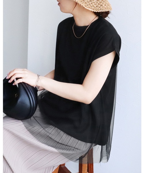 reca（レカ）の「チュールレイヤード重ねチュニック（チュニック・レディース・トップグレー/ベージュ/ブラック/ネイビー/オフホワイト・M-L）」の3枚目の写真