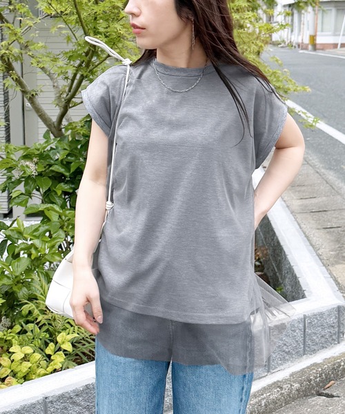 reca（レカ）の「チュールレイヤード重ねチュニック（チュニック・レディース・トップグレー/ベージュ/ブラック/ネイビー/オフホワイト・M-L）」の6枚目の写真