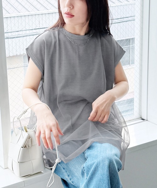 reca（レカ）の「チュールレイヤード重ねチュニック（チュニック・レディース・トップグレー/ベージュ/ブラック/ネイビー/オフホワイト・M-L）」の7枚目の写真