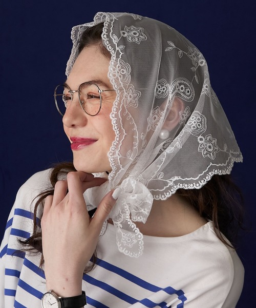 BONLECILL Marche（ボンルシールマルシェ）の「【BONLECILL Marche】アソートレースマルチウェイバブーシュカ／スカーフ（バンダナ/スカーフ・レディース・ホワイト系1/ホワイト系2/ホワイト・FREE）」の12枚目の写真