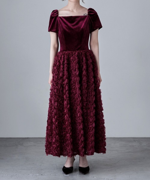 ベロアロゼットフレアドレス（ドレス）｜etoll.（エトル）の