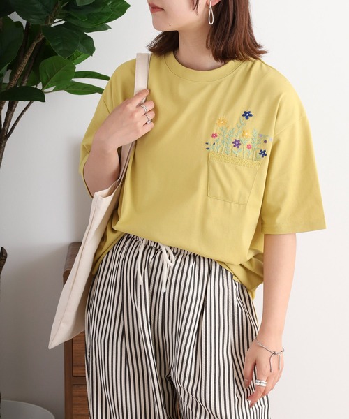 Quelle Chance(ケルシャンス)の「刺繍Tシャツ 半袖(Tシャツ/カットソー・レディース・オフホワイト/アイボリー系/ダークグリーン/イエロー系2/チャコールグレー/ホワイト系/アイボリー系2/アイボリー系3/オートミール/イエロー/ミント/イエロー系/イエロー系1/ネイビー/グリーン/アイボリー系1/ダークグリーン系/イエロー系3・M)」の14枚目の写真