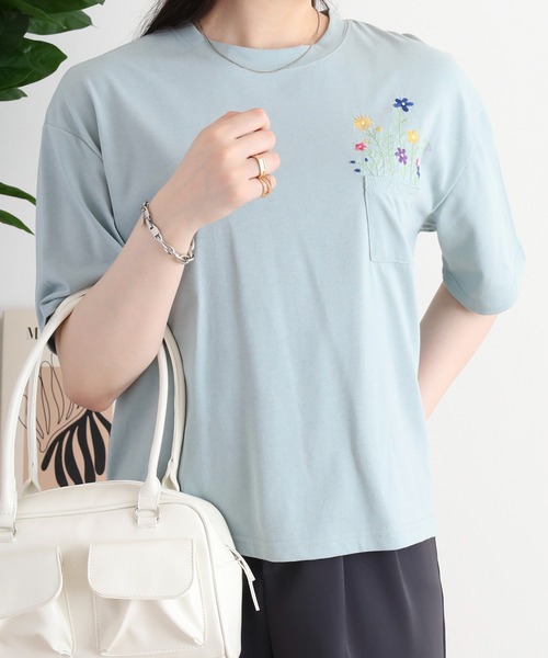 Quelle Chance(ケルシャンス)の「刺繍Tシャツ 半袖(Tシャツ/カットソー・レディース・オフホワイト/アイボリー系/ダークグリーン/イエロー系2/チャコールグレー/ホワイト系/アイボリー系2/アイボリー系3/オートミール/イエロー/ミント/イエロー系/イエロー系1/ネイビー/グリーン/アイボリー系1/ダークグリーン系/イエロー系3・M)」の12枚目の写真