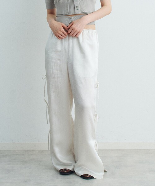 andwang Waist frill ribbon pants コンビニ払い❌ AMBIDEX Store △〇lasew ギャザーパンツ(F キナリ): FLAT-cic