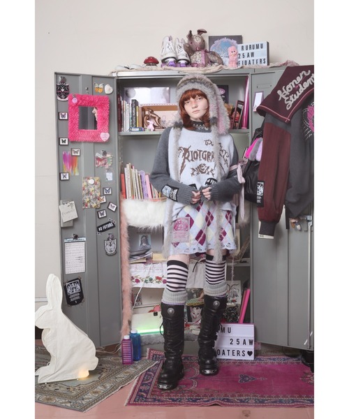 rurumu:（ルルムウ）の「rurumu:/ルルムウ/"rurumu:×KIDILL" raglan pullover(medium)（ニット/セーター・レディース・サックスブルー/ピンク/ブラック・FREE）」の9枚目の写真
