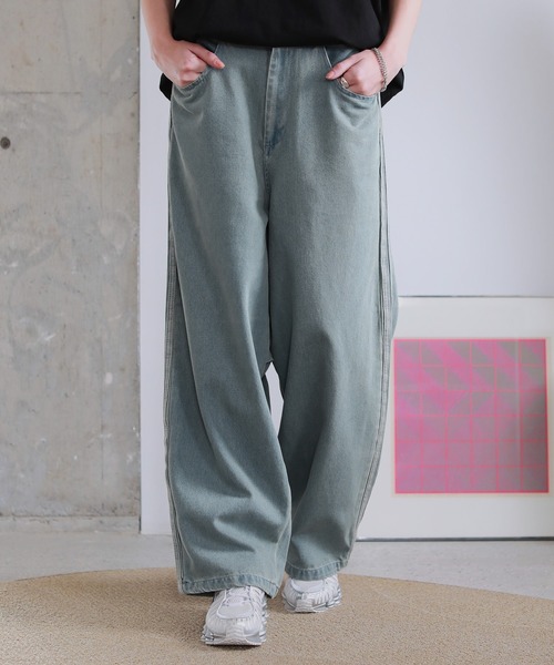 セール】カーブシルエットサイドラインデニム（デニムパンツ