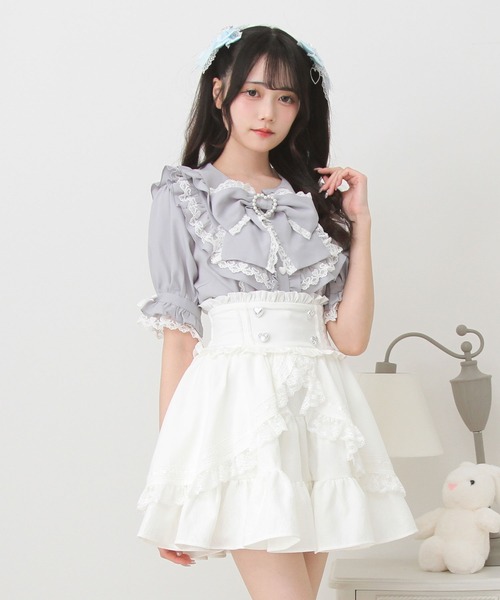 DearMyLove(ディアマイラブ)の「カシュクールフリルはしごレーススカート(スカート・レディース・ホワイト/サックスブルー/ベビーピンク/ブラック・3L/SMALL/LL/LARGE/MEDIUM)」の2枚目の写真