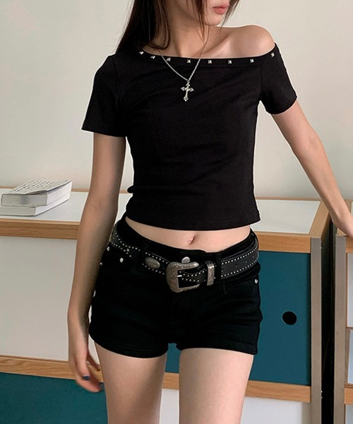 MEMECLE(メメクル)の「【 MEMECLE / メメクル 】ワンショルダー スタッズ 半袖カットソー(Tシャツ/カットソー・レディース・グレー/ブラック・S/M)」の22枚目の写真