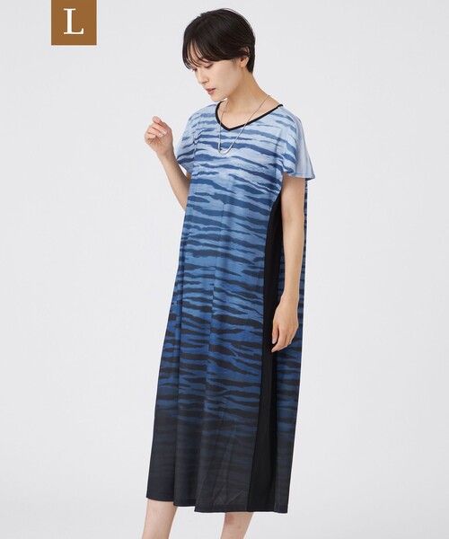 【L】【接触冷感】【ウォッシャブル】グラデーションゼブラワンピース
