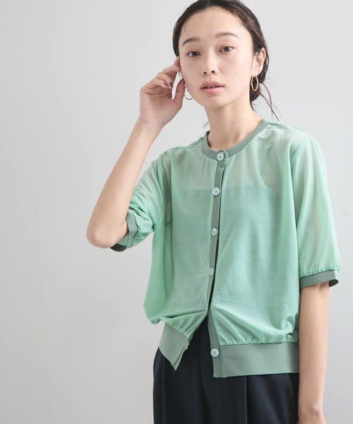 le cercle ADAM ET ROPE'(ルセルクルアダムエロペ)の「シアー半袖カーディガン(カーディガン/ボレロ・レディース・ブラック/グリーン系その他/レッド系その他・FREE)」の10枚目の写真