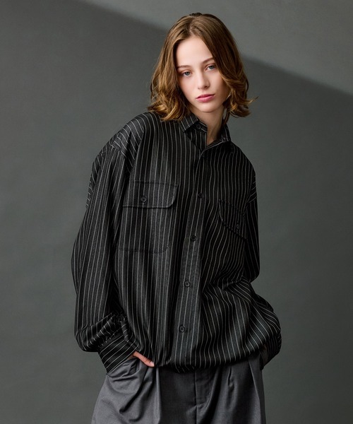 WETTEMPT（ウィテンプト）の「DUNGAREE STRIPE DRAW CORD LS SHIRT /ダンガリーストライプドローコードLSシャツ（シャツ/ブラウス・メンズ・ブルー/インディゴブルー/ブラック・MEDIUM/SMALL/LARGE）」の4枚目の写真