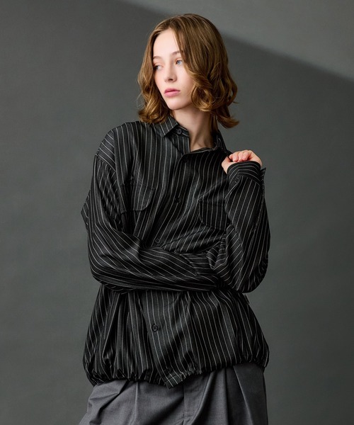 WETTEMPT（ウィテンプト）の「DUNGAREE STRIPE DRAW CORD LS SHIRT /ダンガリーストライプドローコードLSシャツ（シャツ/ブラウス・メンズ・ブルー/インディゴブルー/ブラック・MEDIUM/SMALL/LARGE）」の5枚目の写真